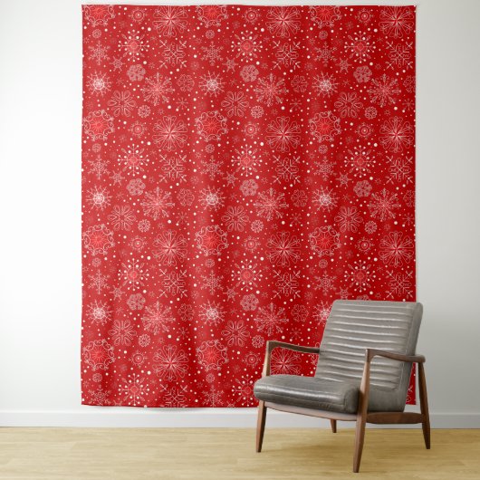 Holiday Red Snowflake Wall Tapestry Wandkleed (In situ)