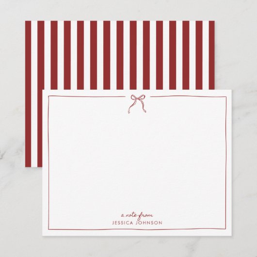 Holiday Red Stripes Bow Note Card Kaart (Voorkant / Achterkant)