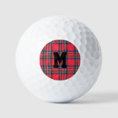 Holiday Red Tartan Pset Monogram Initiaal Zwart Golfballen (Voorkant)