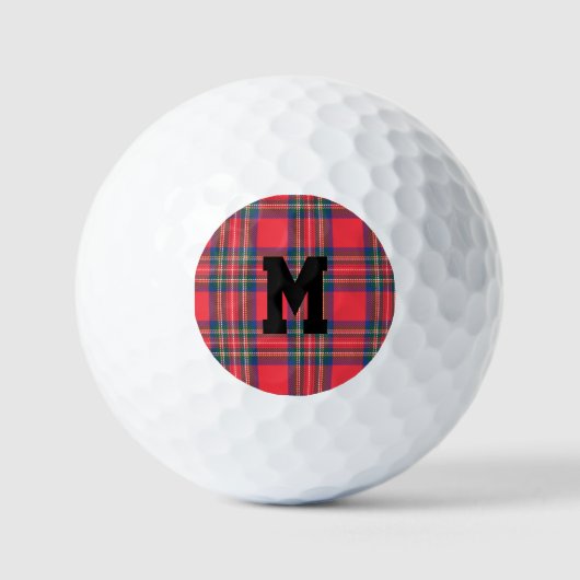 Holiday Red Tartan Pset Monogram Initiaal Zwart Golfballen (Voorkant)