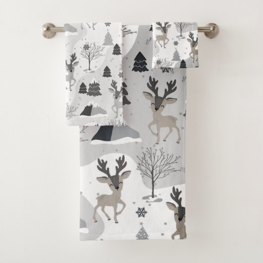 Holiday Reindeer Bath Set - Gray Fog Bad Handdoek (Insitu)