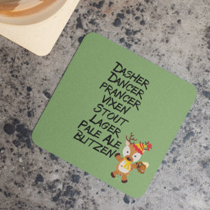 Holiday Reindeer Beer Drinks Funny Christmas Kartonnen Onderzetters