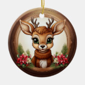 Holiday Reindeer Festive poinsettia flower 🦌🎄 Keramisch Ornament (Voorkant)