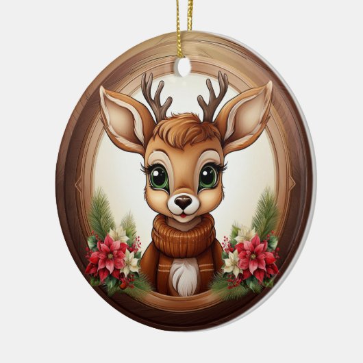 Holiday Reindeer Festive poinsettia flower 🦌🎄 Keramisch Ornament (Links)