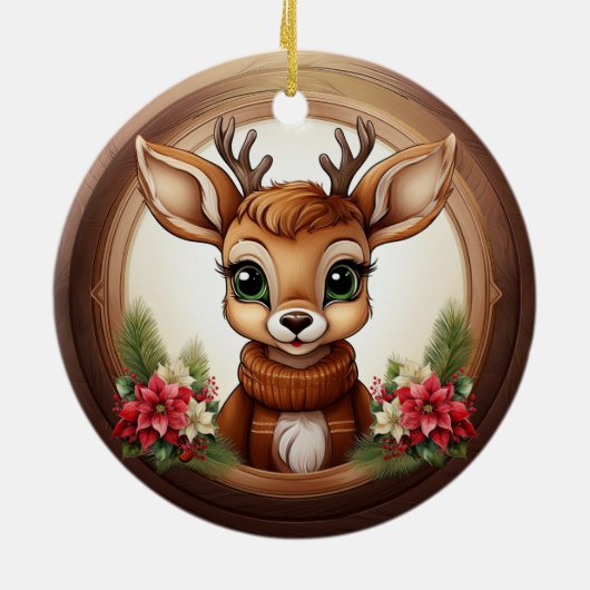 Holiday Reindeer Festive poinsettia flower 🦌🎄 Keramisch Ornament (Achterkant)