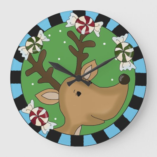 Holiday Reindeer Wall Clock Grote Klok (Voorkant)