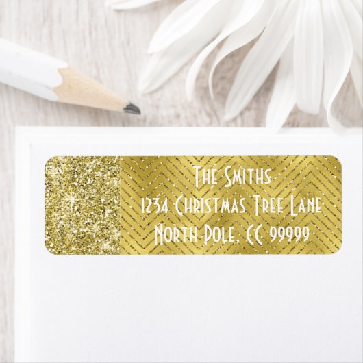 Holiday Return Labels "Chevron Gold Design" (Insitu)