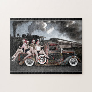 Holiday Roackabilly Hot Rod Santa Pin Up Girls Legpuzzel