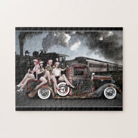 Holiday Roackabilly Hot Rod Santa Pin Up Girls Legpuzzel (Horizontaal)