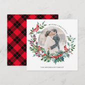Holiday Robin Wreath-fotokaart Feestdagenkaart (Voorkant / Achterkant)