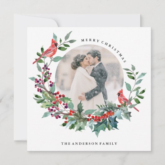 Holiday Robin Wreath-fotokaart Feestdagenkaart (Voorkant)
