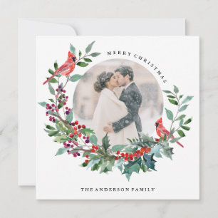 Holiday Robin Wreath-fotokaart Feestdagenkaart