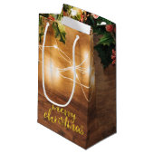 Holiday Rustic Mistletoe, String Lights, Hout Klein Cadeauzakje (Voorkant Gekanteld)