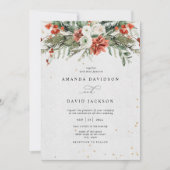 Holiday Rustic Pine Greenery & Red Berries Wedding Kaart (Voorkant)