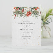 Holiday Rustic Pine Greenery & Red Berries Wedding Kaart (Staand voorkant)