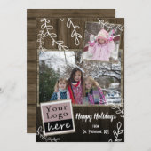 Holiday Rustic Wood en Vine Foto en Logo Feestdagenkaart (Voorkant / Achterkant)