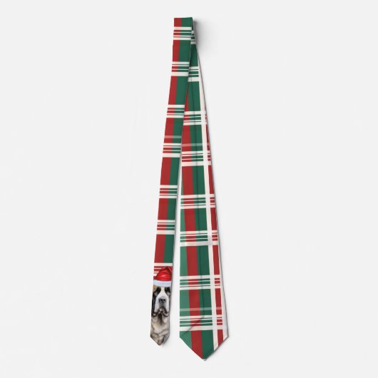 Holiday Saint Bernard Dog Plaid Christmas Stropdas (Achterkant)