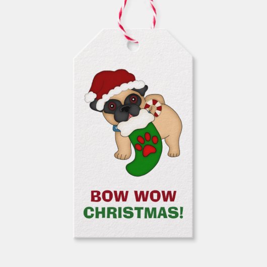 Holiday Santa Pug Cadeaulabel (Voorkant)