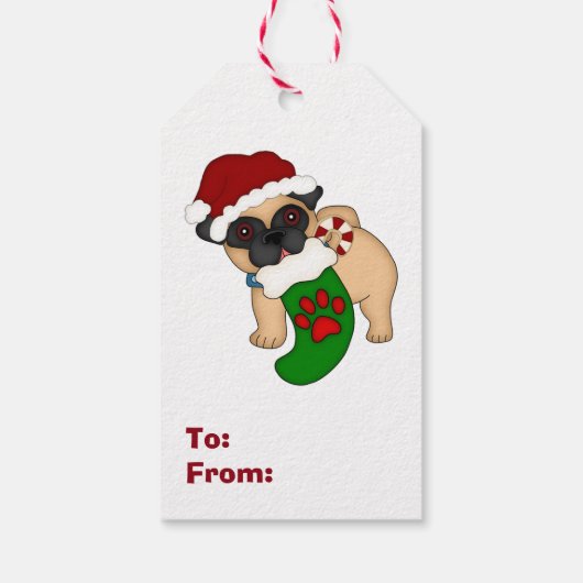 Holiday Santa Pug Cadeaulabel (Achterkant)