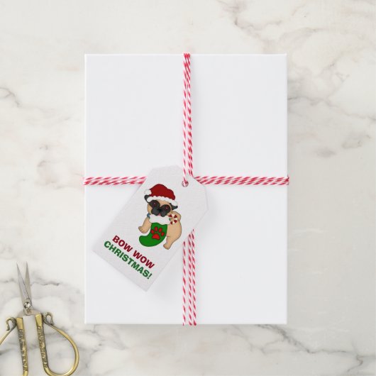 Holiday Santa Pug Cadeaulabel (Met Touw)