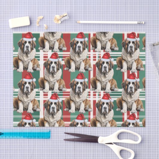 Holiday Santa Saint Bernard Dog Plaid Christmas Tissuepapier (Craft)