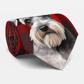 Holiday Schnauzer Dog Red Plaid Christmas Stropdas (Opgerold)