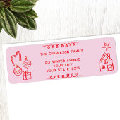Holiday Scribble Doodle Red Pink Retouradres Etiket