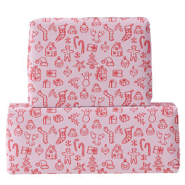 Holiday Scribble Doodle Rood en Roze Cadeaupapier