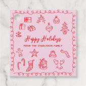 Holiday Scribble Doodle Rood en Roze Gift Label (Voorkant)