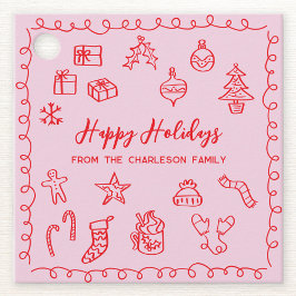 Holiday Scribble Doodle Rood en Roze Gift Label