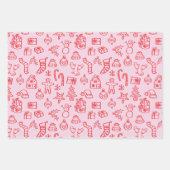 Holiday Scribble Doodle Rood en Roze Inpakpapier Vel (Voorkant 2)