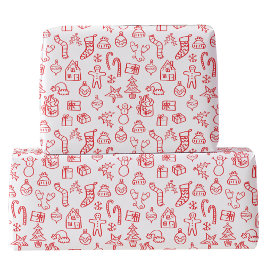 Holiday Scribble Doodle Rood en Wit Cadeaupapier