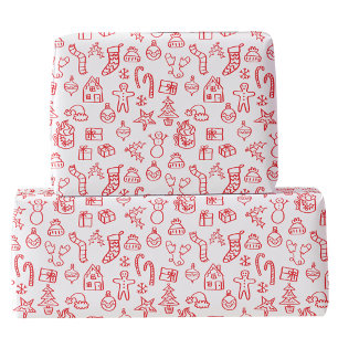 Holiday Scribble Doodle Rood en Wit Cadeaupapier