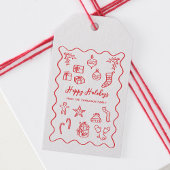 Holiday Scribble Illustratie Doodle Rood en Wit Cadeaulabel