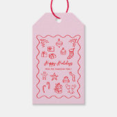 Holiday Scribble Illustratie Doodle Roze en Rood Cadeaulabel (Voorkant)