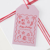 Holiday Scribble Illustratie Doodle Roze en Rood Cadeaulabel