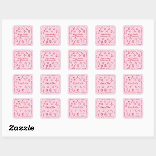 Holiday Scribble Illustratie Doodle Roze en Rood Vierkante Sticker (Vel)