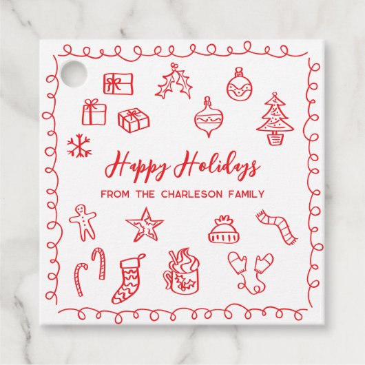 Holiday Scribble Illustration Doodle Red Gift Labe Bedankjes Labels (Voorkant)