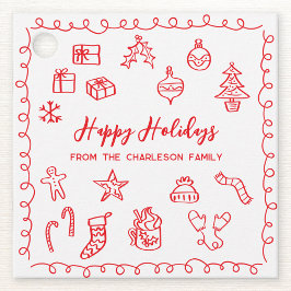 Holiday Scribble Illustration Doodle Red Gift Labe Bedankjes Labels