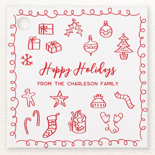 Holiday Scribble Illustration Doodle Red Gift Labe Bedankjes Labels