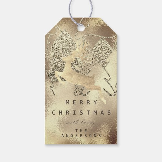 Holiday Sepia Gold Kerstmis Metal Reindeer Glass Cadeaulabel (Voorkant)