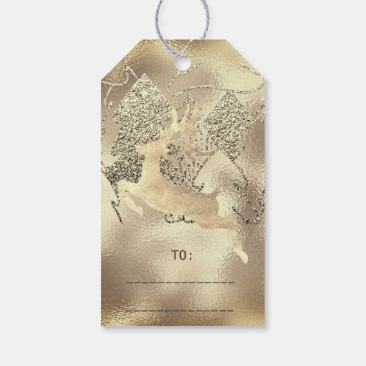 Holiday Sepia Gold Kerstmis Metal Reindeer Glass Cadeaulabel (Achterkant)