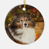 Holiday Sheltie Keramisch Ornament (Voorkant)