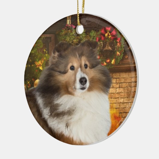 Holiday Sheltie Keramisch Ornament (Links)