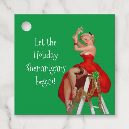 Holiday Shenanigans Retro Pinup Kerstmis Bedankjes Labels (Voorkant)