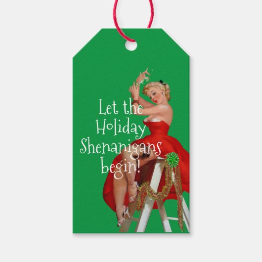 Holiday Shenanigans Retro Pinup Kerstmis Cadeaulabel (Voorkant)