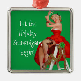 Holiday Shenanigans Retro Pinup Kerstmis Metalen Ornament