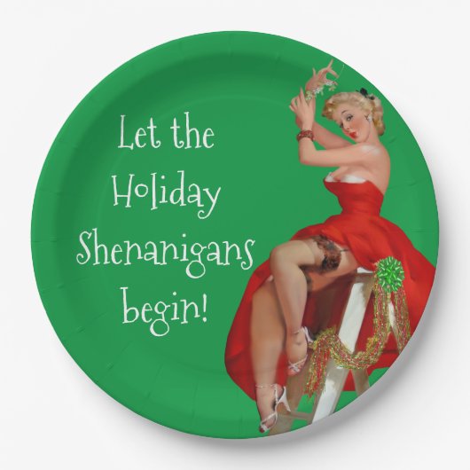 Holiday Shenanigans Retro Pinup Kerstmis Papieren Bordje (Voorkant)