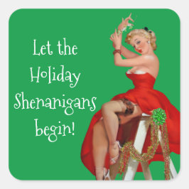 Holiday Shenanigans Retro Pinup Kerstmis Vierkante Sticker