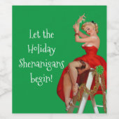 Holiday Shenanigans Retro Pinup Kerstmis Wijn Etiket (Enkel label)
